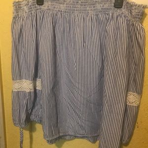 Gently Worn off the shoulder blue and white top